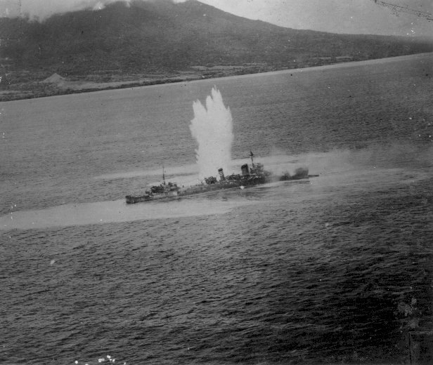 Mikazuki aground off Cape Gloucester under air attack