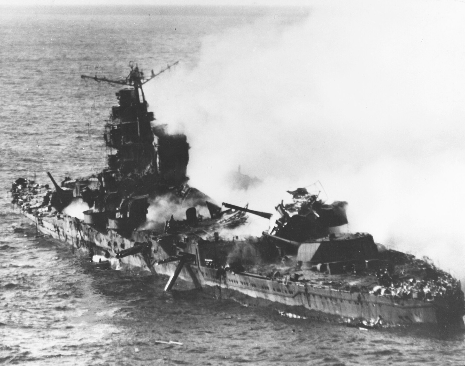 Mikuma dead in the water and burning on 6 June 1942