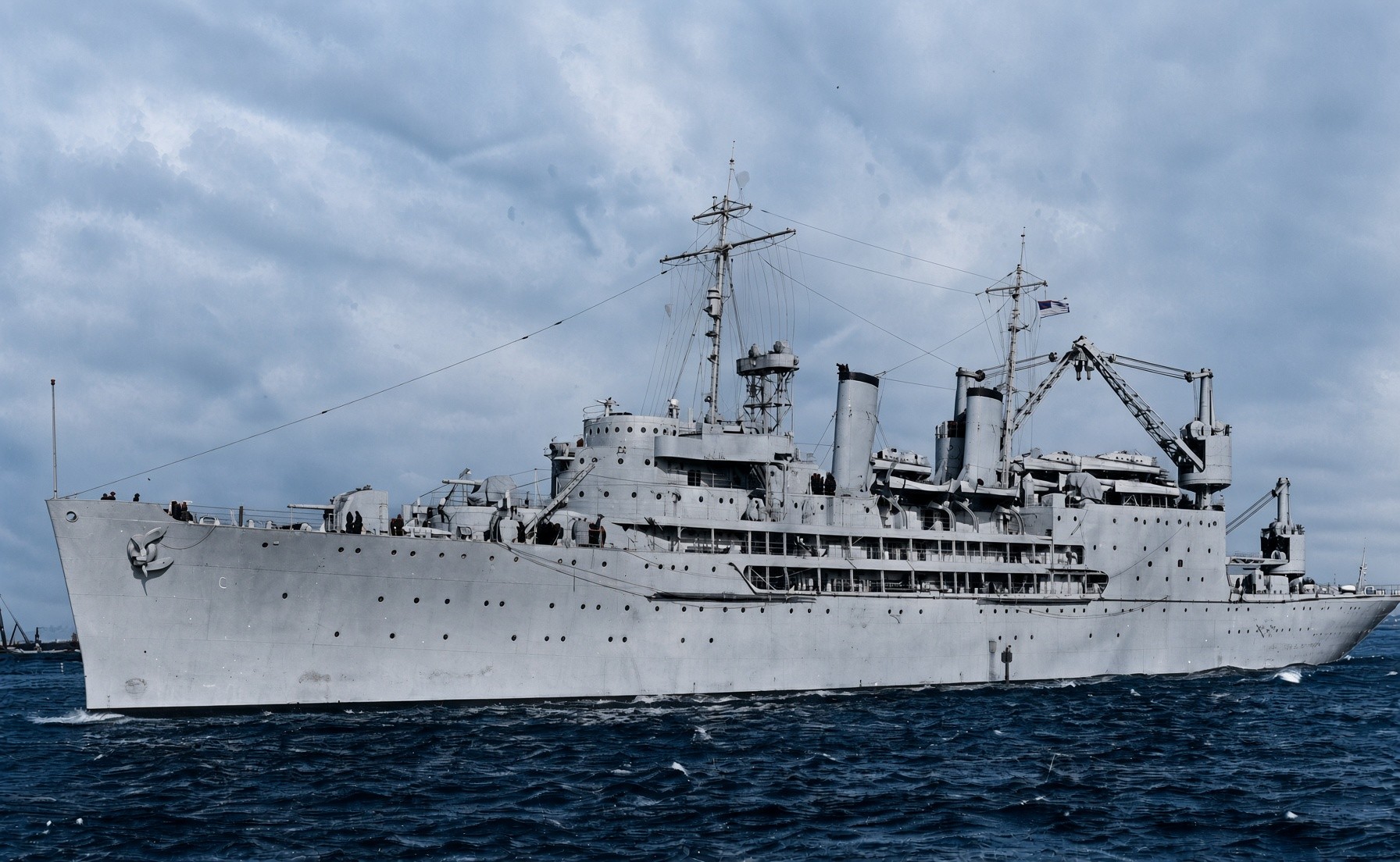 USS Curtiss in 1940, colored by computer