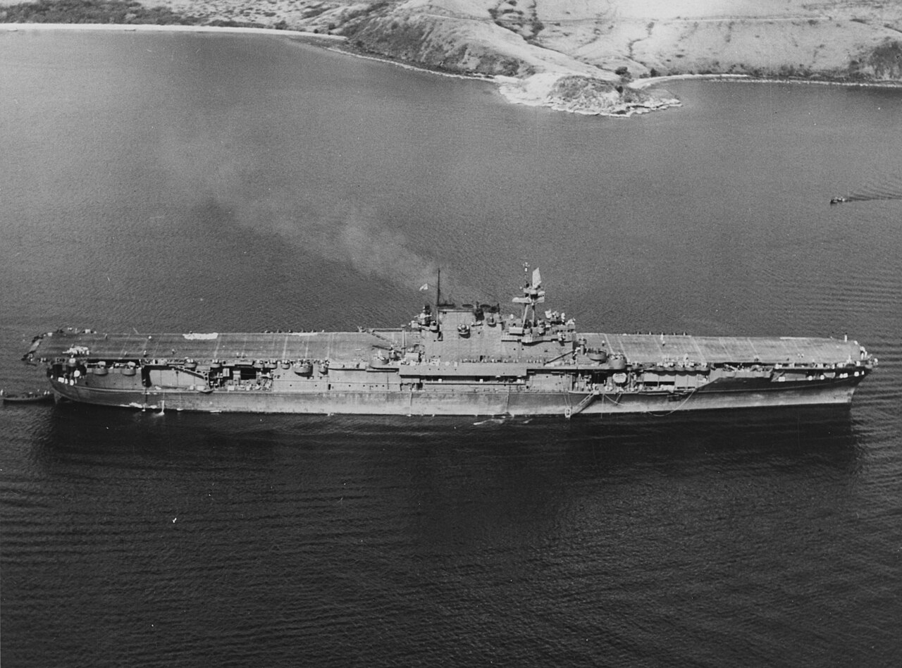 Enterprise at Noumea on 10 November 1942, under repair after Santa Cruz