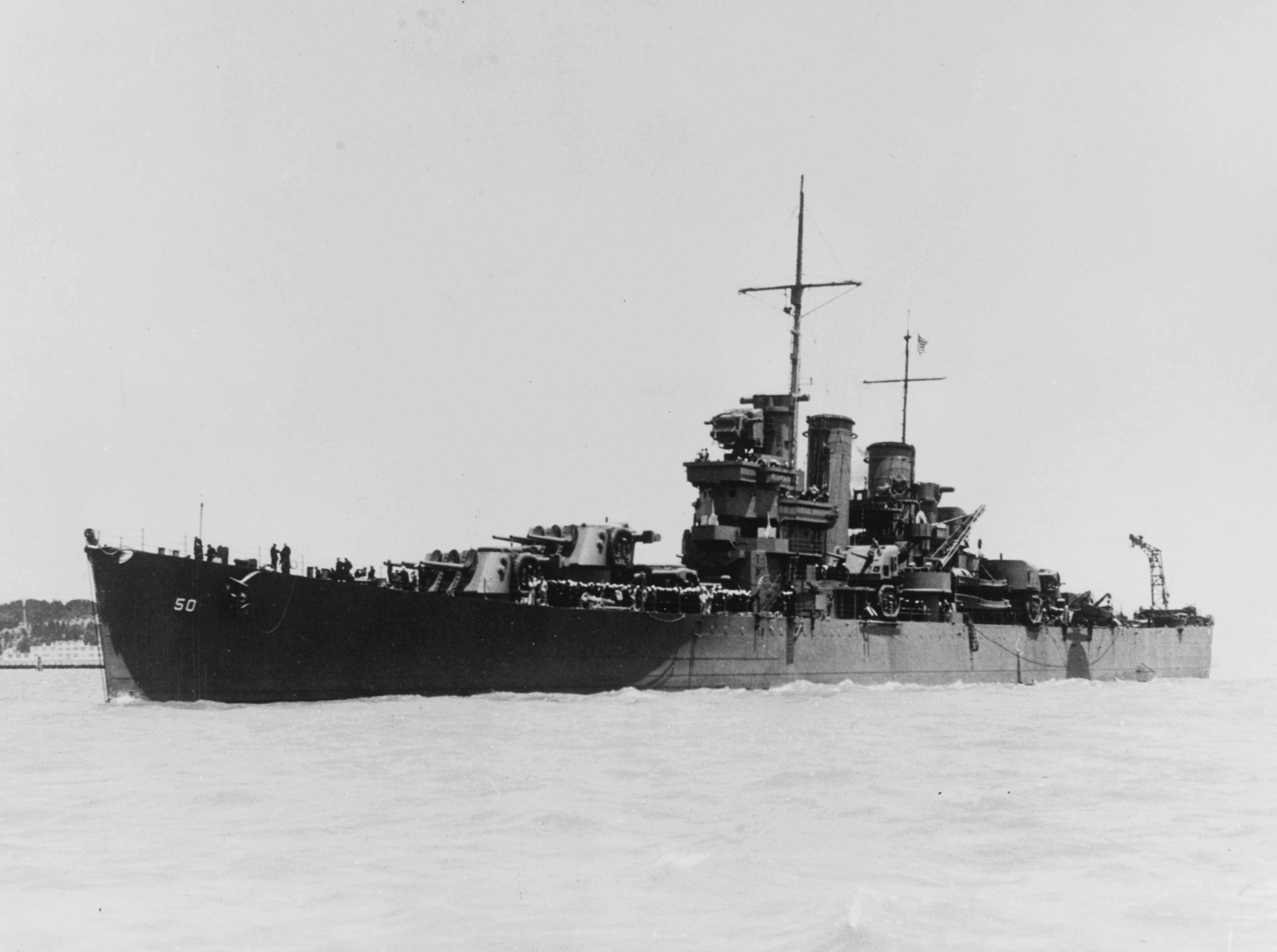 Helena off Mare Island on 1 July 1942, hull number 50 on the bow