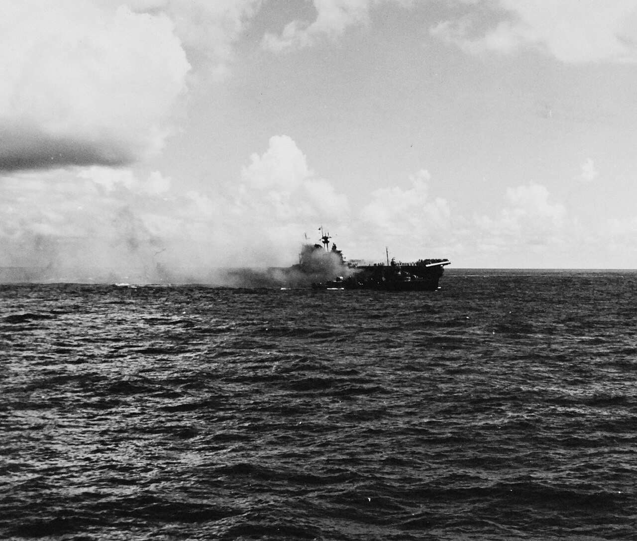 Hornet burning at the Battle of the Santa Cruz Islands, 26 October 1942
