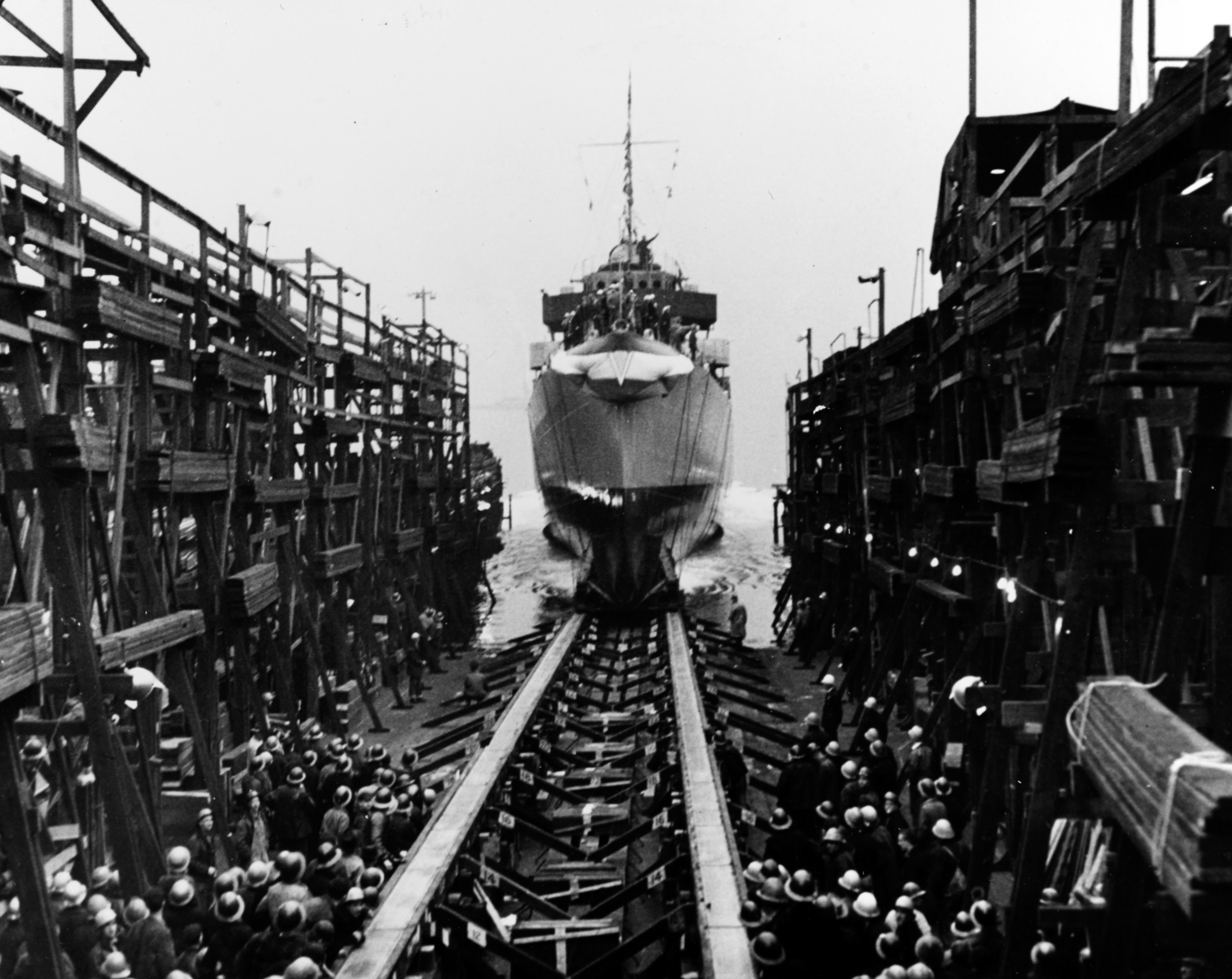 Johnston sliding down the ways on 25 March 1943