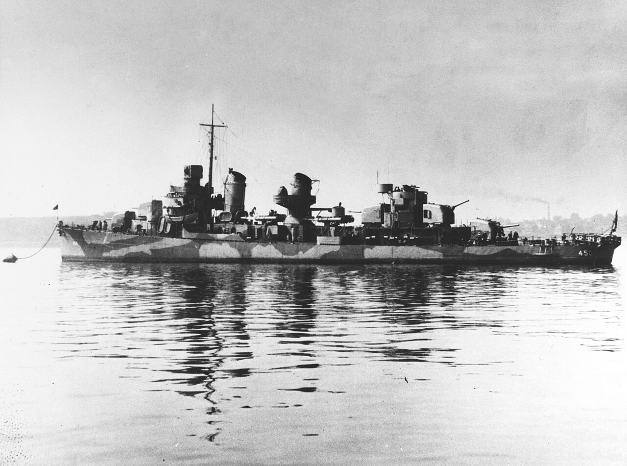 O'Bannon in mid-1942 with hull number 450 on the bow