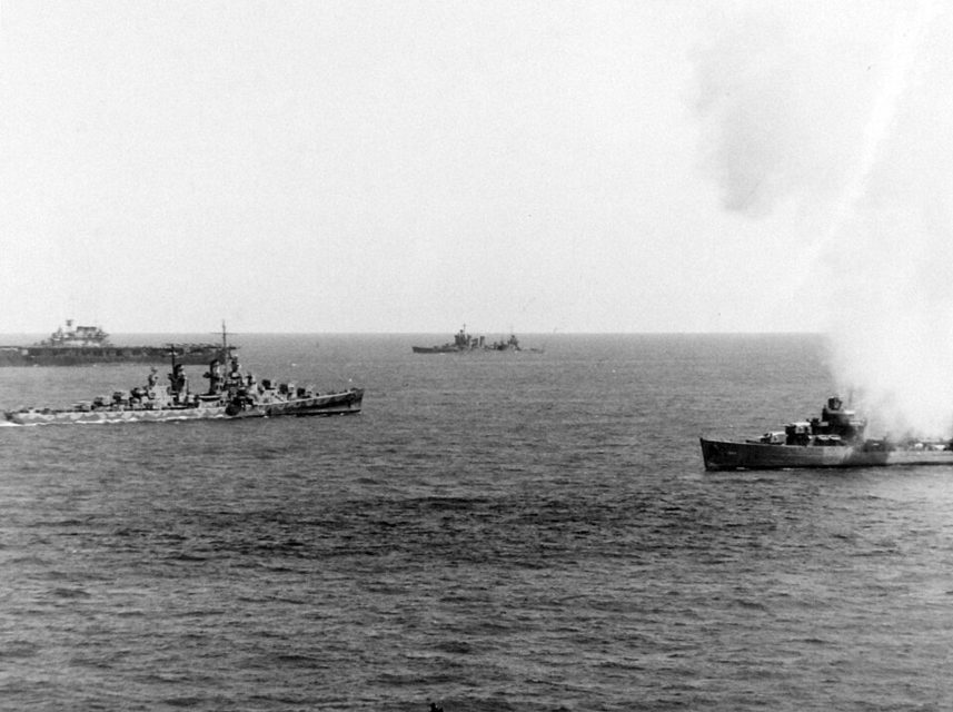 Phelps in the distance with Hornet, New Orleans, and Atlanta at Midway