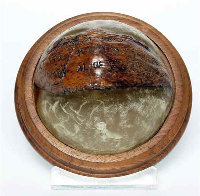 The coconut husk on which Kennedy cut the rescue message