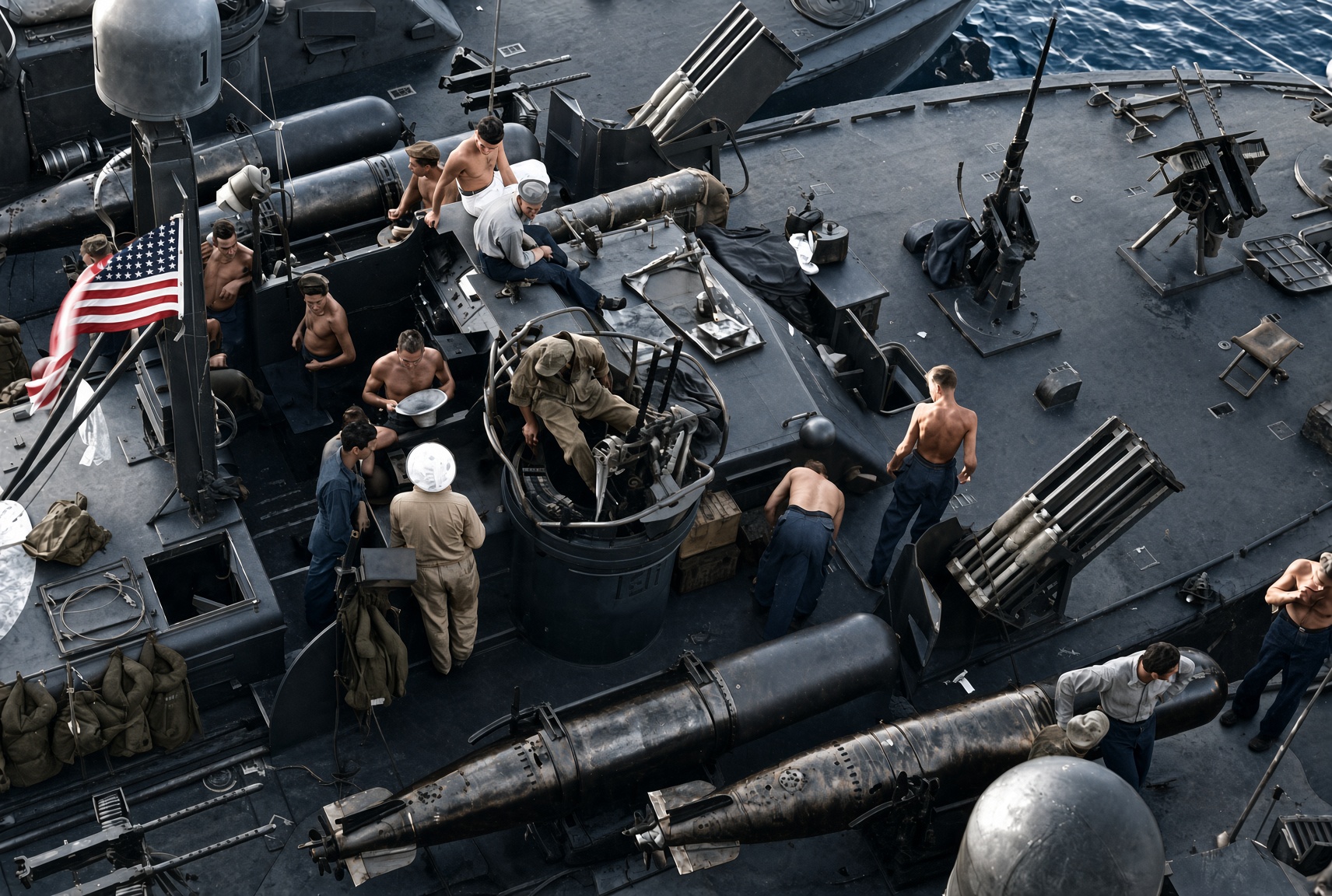PT-131 preparing for Surigao Strait, colored by computer
