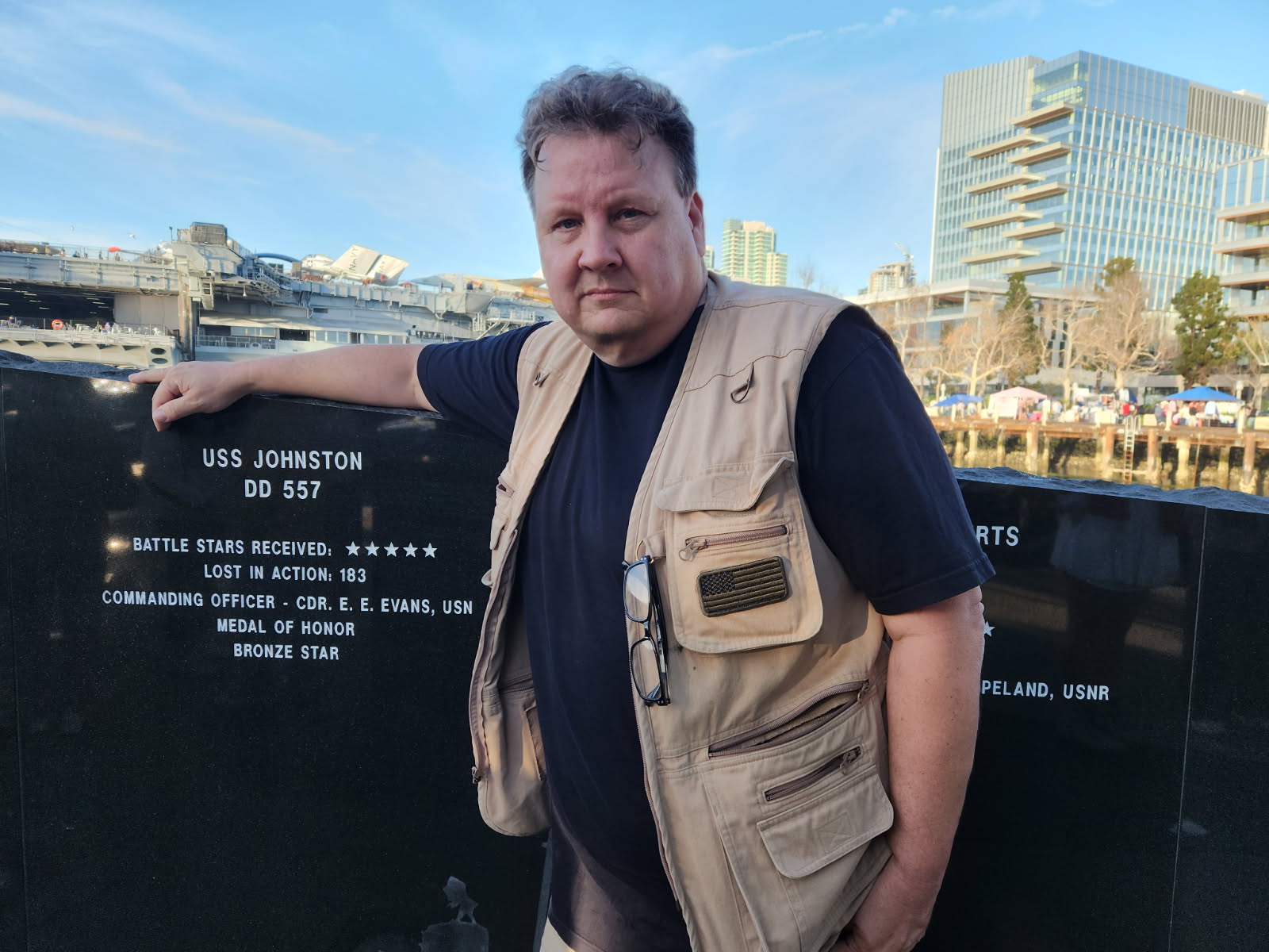 Sean League at the USS Johnston memorial